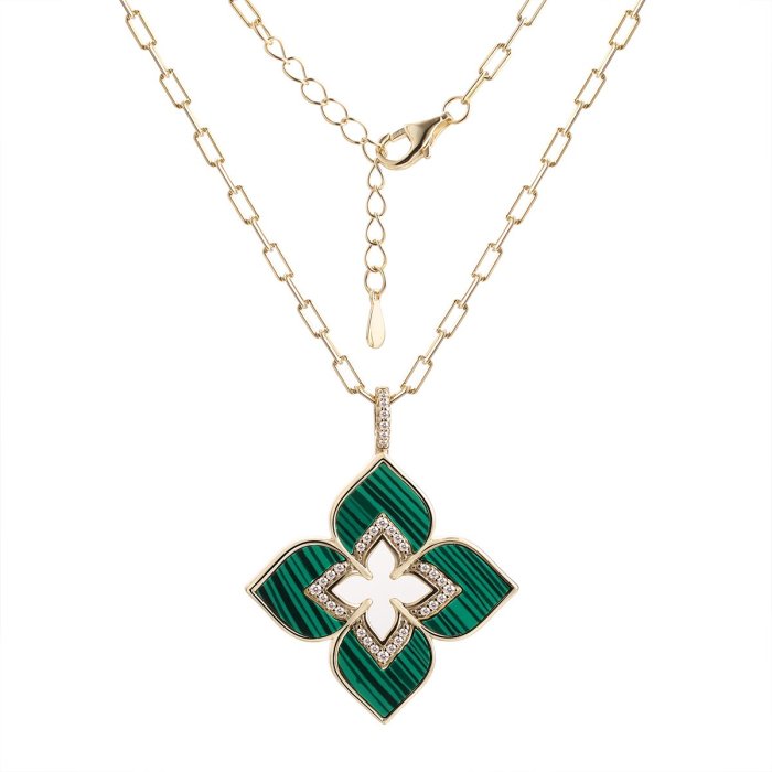 Кулон из серебра с малахитом и фианитом (Арт.cz-n03992-x-l-mal-x-w)