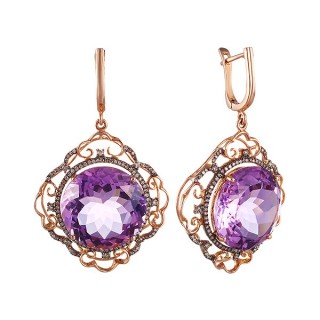 Серьги золотые с аметистом и бриллиантами «Империя сирени» Myjewels (арт.E01415)