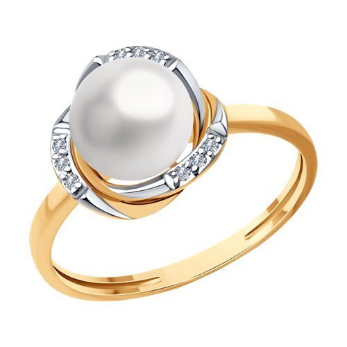 Кольцо золотое с бриллиантами и жемчугом «Перламутровая Орбита» Соколов (арт.79-10017)
