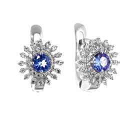 Серьги из серебра с танзанитом и фианитом (Арт.sm-e00575-x-w-tn-x-w)