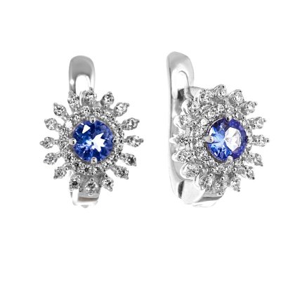 Серьги из серебра с танзанитом и фианитом (Арт.sm-e00575-x-w-tn-x-w)