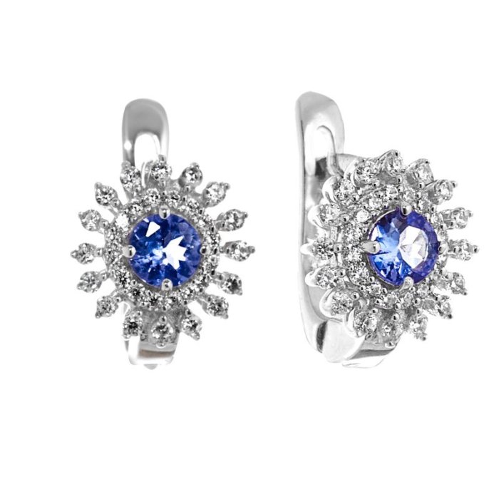 Серьги из серебра с танзанитом и фианитом (Арт.sm-e00575-x-w-tn-x-w)