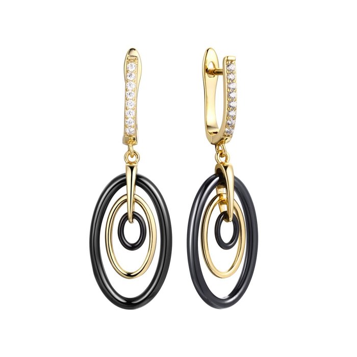 Серьги из серебра с керамикой и фианитом (Арт.tc-e00045-b-l-x-x-w)