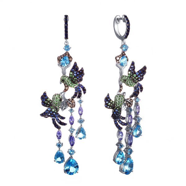 Серьги из белого золота с бриллиантом и сапфиром (Арт.er-33614_sr_db_dn_glsa_sa_mc_wg)