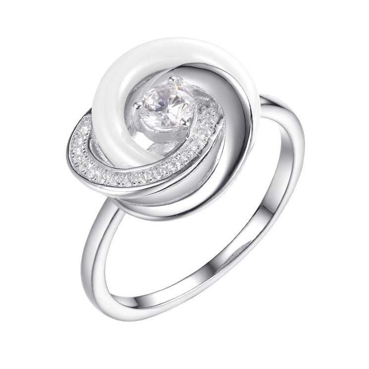Кольцо из серебра с керамикой и фианитом (Арт.tc-r01169-w-w-w-x-w)