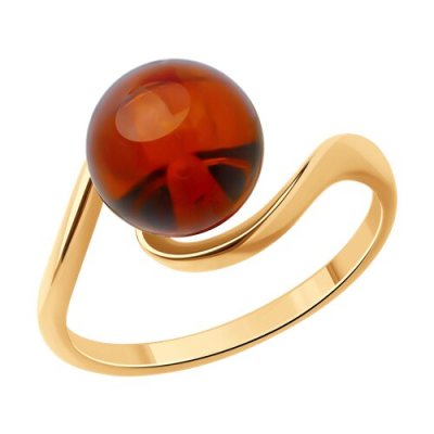 Кольцо из золочёного серебра с янтарём «Солнечный Вихрь» SOKOLOV (арт.83010155)