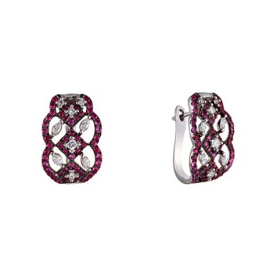 Серьги из белого золота с бриллиантом и рубином (Арт.me31406a-ru-wd_ru_wg)