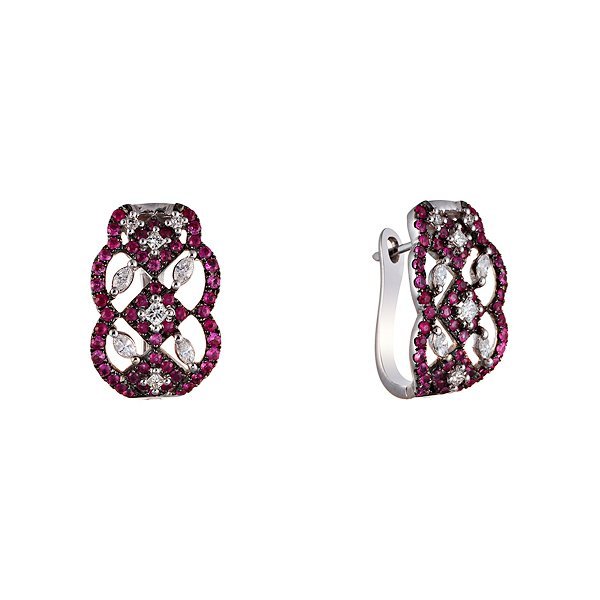 Серьги из белого золота с бриллиантом и рубином (Арт.me31406a-ru-wd_ru_wg)