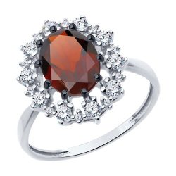 Кольцо из серебра с гранатом и фианитами (Арт.94-310-02042-2)