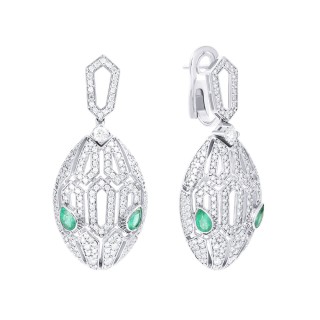 Серьги из белого золота с бриллиантами и изумрудами «Emerald Vision» JVG (арт.SR17)
