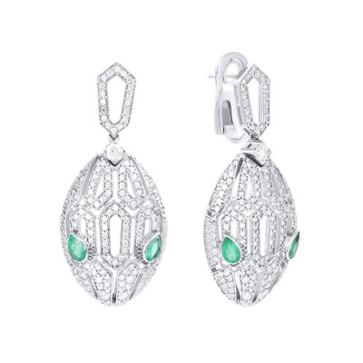 Серьги из белого золота с бриллиантами и изумрудами «Emerald Vision» JVG (арт.SR17)