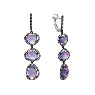 Серьги золото с аметистом и бриллиантами «Фиалковый Шарм» MY JEWELS (арт.U331AMC4WT_AM_BLK)