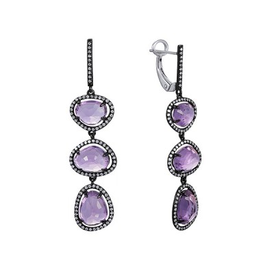 Серьги золото с аметистом и бриллиантами «Фиалковый Шарм» MY JEWELS (арт.U331AMC4WT_AM_BLK)
