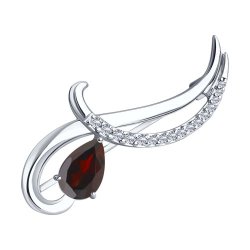 Брошь из серебра с гранатом и фианитами (Арт.94-340-01053-2)