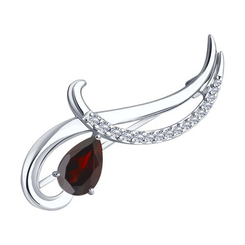 Брошь из серебра с гранатом и фианитами (Арт.94-340-01053-2)
