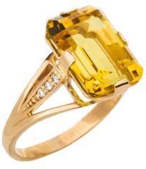 Кольцо из золота с бриллиантом и цитрином Русские Самоцветы (Арт.88483)