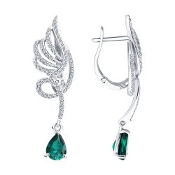 Серьги из белого золота с бриллиантами и изумрудами (Арт.3020601-3)