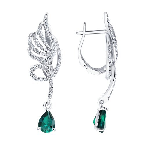 Серьги из белого золота с бриллиантами и изумрудами (Арт.3020601-3)