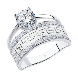 Кольцо из серебра с эмалью с фианитами (Арт.94011132)