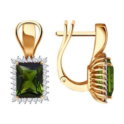 Серьги из золота с бриллиантами и турмалином «Изумрудный Вечер» Соколов (арт.6024352)