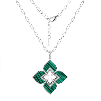 Кулон из серебра с малахитом и фианитом (Арт.cz-n03992-x-w-mal-x-w)