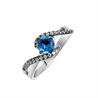 Кольцо с топазом и фианитами «Spring Wave» серебро 925 Fresh Jewelry (арт.CZ-R00935-X-WB-LB-X-W)
