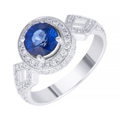 Кольцо из белого золота с бриллиантом и сапфиром (Арт.20_266_540_sa_wg)