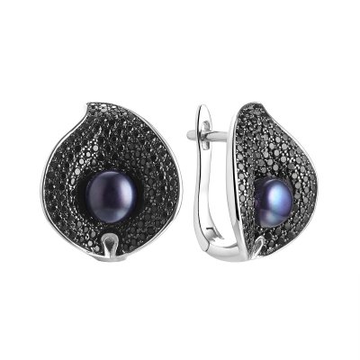 Серьги из серебра с жемчугом и шпинелью (Арт.pi-e01058-x-wb-pnb-x-b)