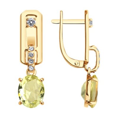 Серьги золотые с лимонным кварцем и фианитами «Солнечный Шарм» SOKOLOV (арт.728684)