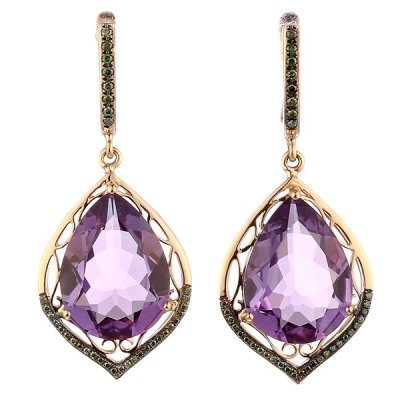 Серьги из золота с аметистом и бриллиантом (Арт.e01425am4yt_sr_dg_am_yg)
