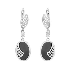 Серьги из серебра с керамикой и куб. цирконием (Арт.tc-e01119-b-w-w-x-x)