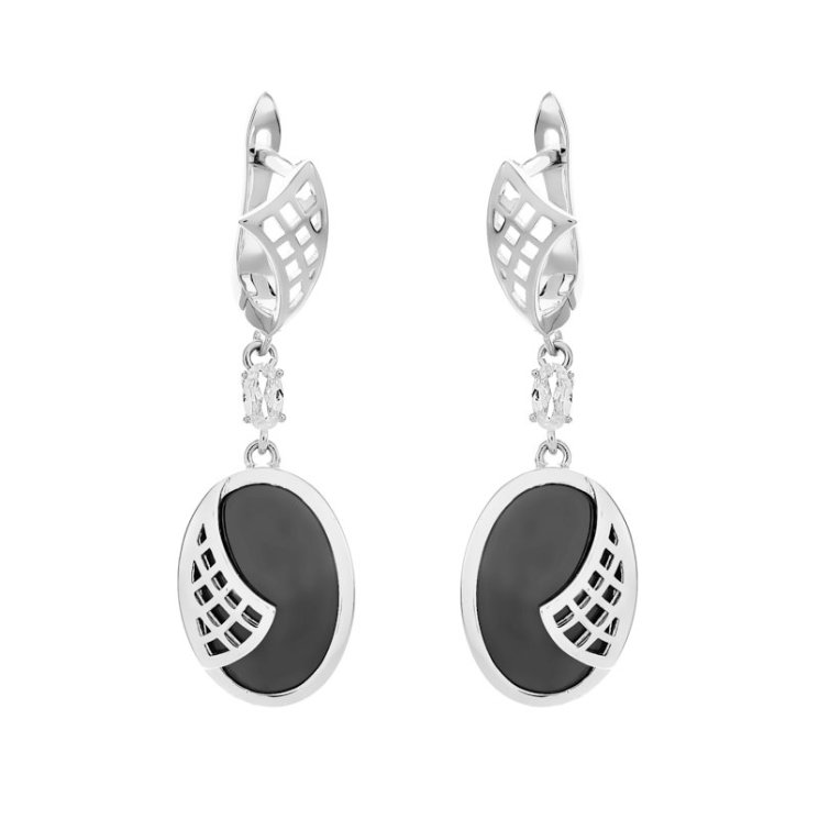Серьги из серебра с керамикой и куб. цирконием (Арт.tc-e01119-b-w-w-x-x)