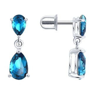 Серьги из серебра с кристаллами «Морской индиго» Соколов (арт.94-122-00211-1)