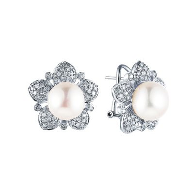 Серьги из белого золота с бриллиантом и жемчугом (Арт.ke0014ce-w_fwp_ww_wg)