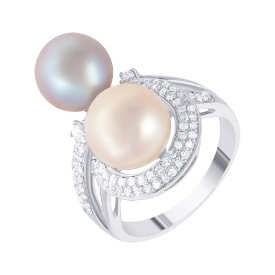 Кольцо из белого золота с бриллиантом и жемчугом (Арт.l649pma4wz_wp_wg)
