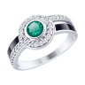 Кольцо из серебра с эмалью и зелёным ситаллом и фианитами (Арт.92011498)