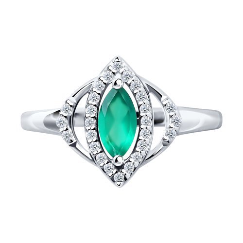 Кольцо серебряное с агатом и фианитами «Изумрудная Капля» Соколов (арт.92011842)