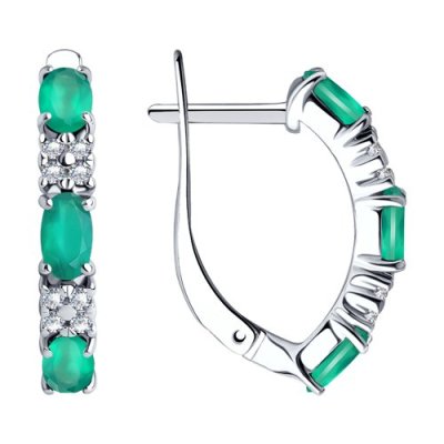 Серьги серебряные с зелёным агатом и фианитами «Изумрудный блеск» SOKOLOV (арт.92022450)