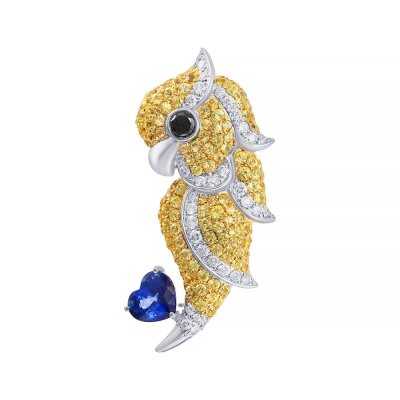 Брошь из белого золота с бриллиантом и сапфиром (Арт.qh08156-03abtv_brp_db_sm_wg)