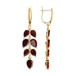 Серьги из золочёного серебра с гранатами и фианитами (Арт.92025306)