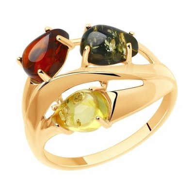 Кольцо из золоченого серебра с янтарём «Три солнца» SOKOLOV (арт.93-310-00456-2)