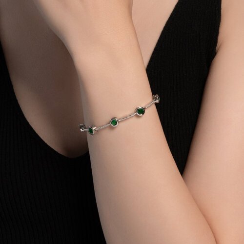 Браслет из серебра с фианитами «Изумрудная линия» Соколов (арт.94051052-91)