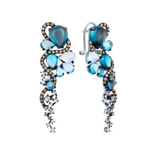 Серьги с бриллиантами и топазами «Ледяной каскад» из белого золота My Jewels (арт.S128)