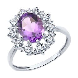 Кольцо из серебра с аметистом и фианитами (Арт.94-310-02042-3)