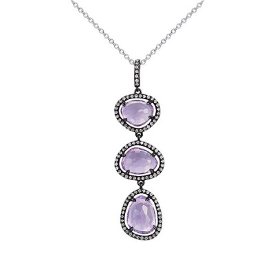 Цепь с аметистом и бриллиантами «Три сияния» из золота 585 пробы MY JEWELS (арт.U331)