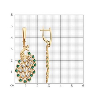 Серьги из серебра с фианитами «Изумрудный Павлин» Соколов (арт.93022399)