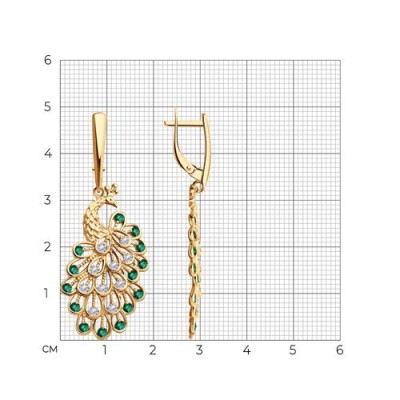 Серьги из серебра с фианитами «Изумрудный Павлин» Соколов (арт.93022399)