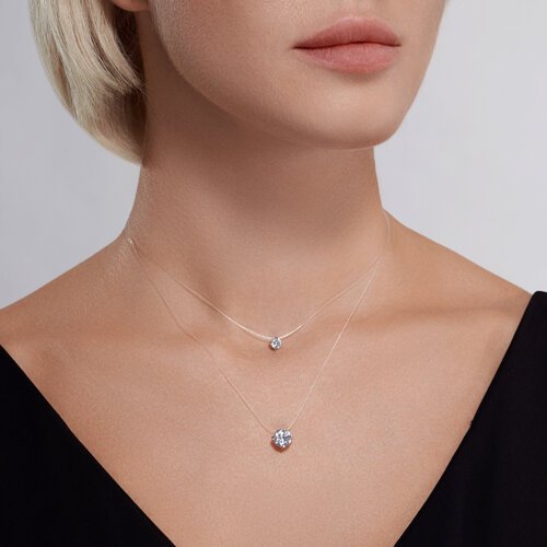 Колье на леске из серебра с фианитами (Арт.94070756)