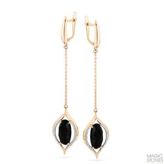 Серьги золотые с агатом и фианитами «Ночная Орбита» Magic Stones (арт.02-2-950-0901-021)