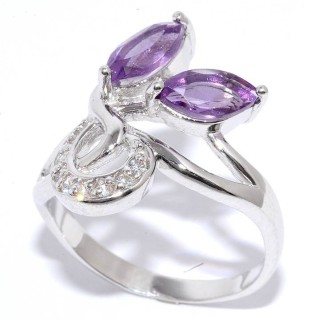 Кольцо серебряное с аметистом и куб. цирконием «Крылья грёз» MYJEWELS (арт.21r-9858-140)